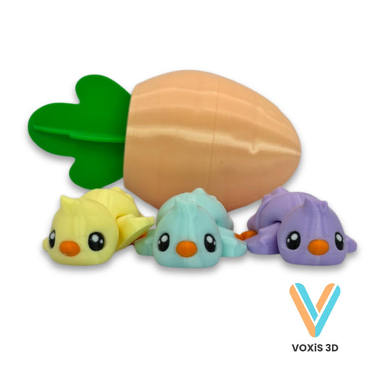 Easter Carrot with 2 Chicks | 3D Printed Twist Open Egg | Easter Basket Stuffer | Spring Toy | Layers in Green